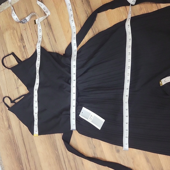 LEMITE Black Wrap Top Adjustable Strap Waist Sash Wide Acordian Leg Jumpsuit - Picture 13 of 16